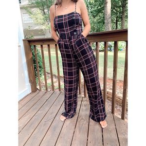 All in Favor red black plaid jumpsuit